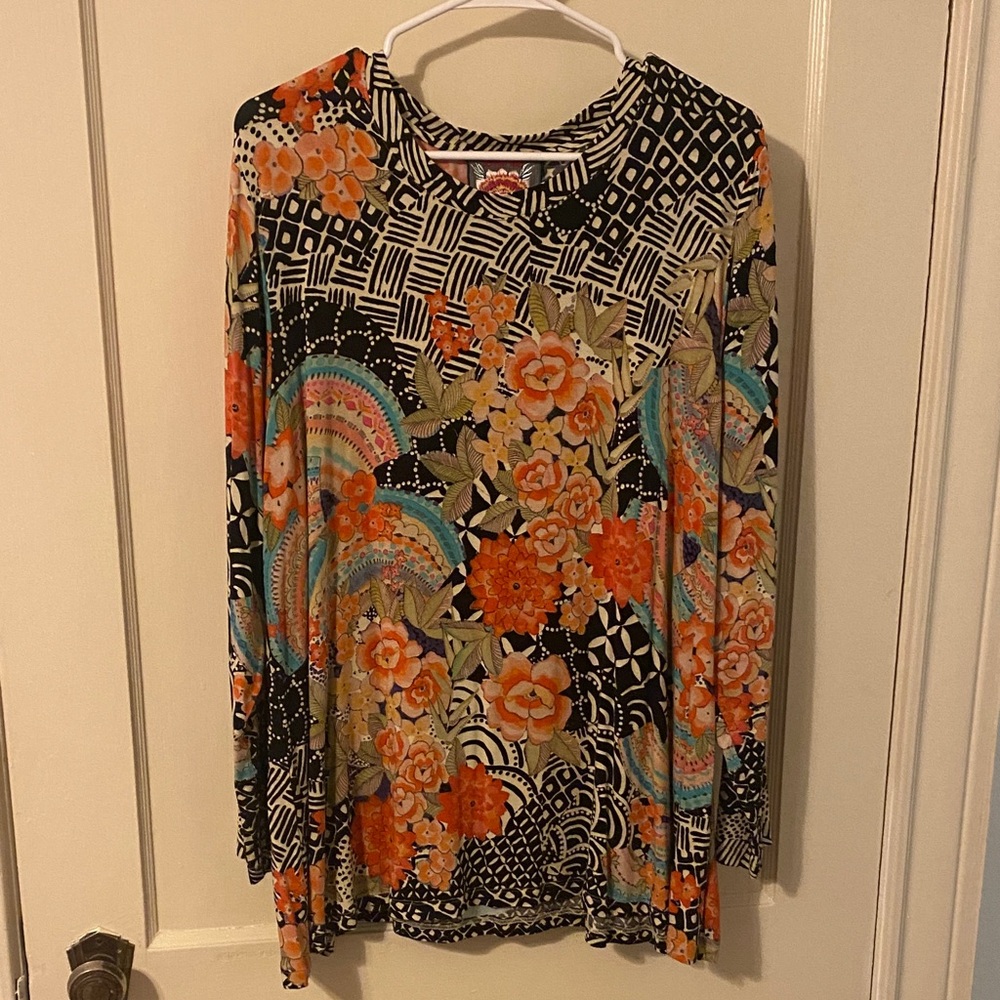 Johnny Was Multicolor Floral Long Sleeve Top